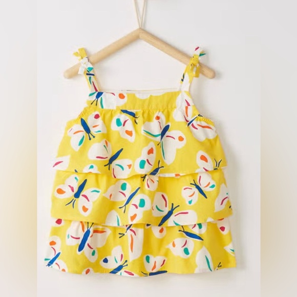 HANNA ANDERSSON Yellow Tiered Tie Top In Poplin - Picture 1 of 6